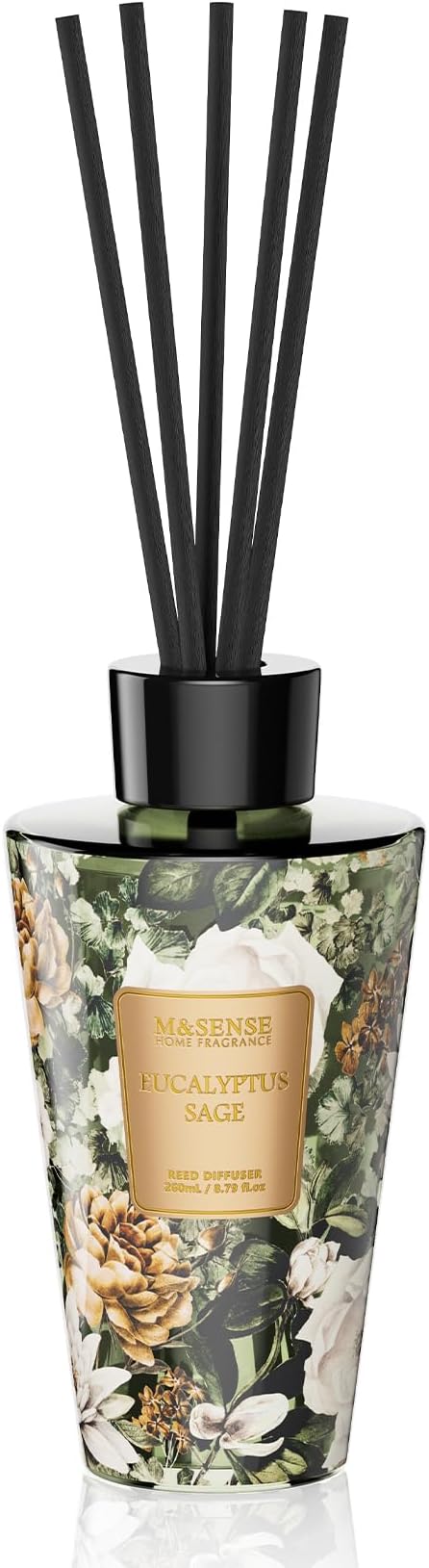 M&SENSE Eucalyptus Sage Reed Diffuser Set - 8.79fl oz (260ml) Home Fragrance Non-Toxic Natural Reed Diffuser for Home, Air Freshner Gifts for Bathroom Bedroom Fragrance Decor