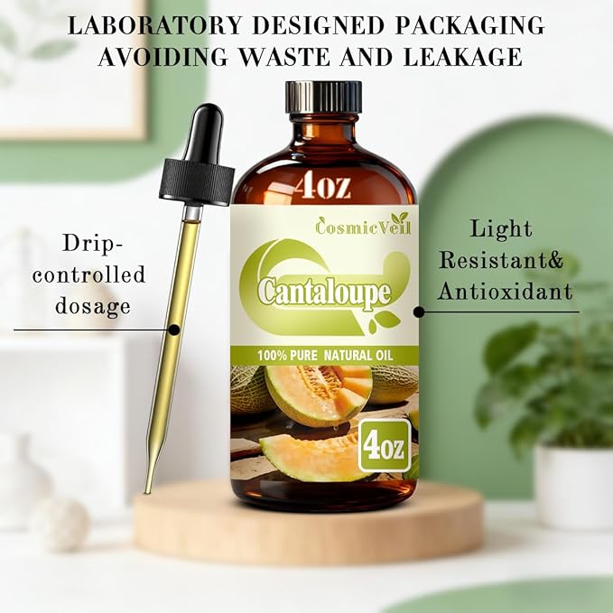 Cantaloupe Essential Oil for Aroma Diffuser,Humidifier,Home Fragrance,Cleaning,Body Care,Massage,Yoga,DIY Candle,DIY Soap CosmicVeil（Cantaloupe，4 Fl Oz (Pack of 1)）