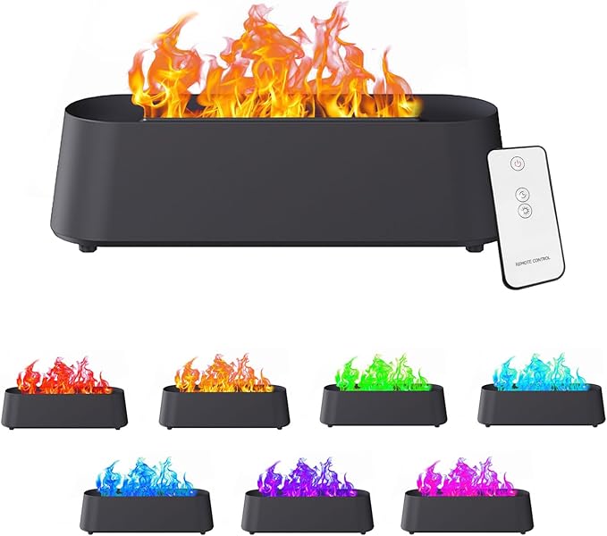 Fireplace Flame Diffuser, Aromatherapy Essential Oil Diffuser, 80ml Cool Mist Ultrasonic Humidifier for Bedroom,Office,Home,Yoga, Timer & Auto Shut-Off, 7 Colorful Night Light