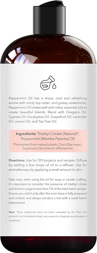 Brooklyn Botany Peppermint Essential Oil - Huge 16 Fl Oz - for Candle Making, Soap Making, Diffusers, and Aromatherapy