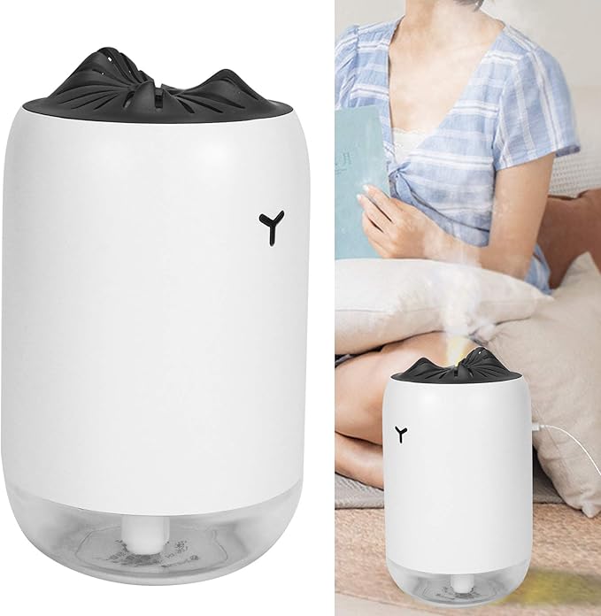 260ml USB Desktop Humidifier, Mini Air Diffuser with Night Light, Quiet Mist Humidifier for Home Office, One - Button Dual Mist Mode, Leak - Proof Design (White)
