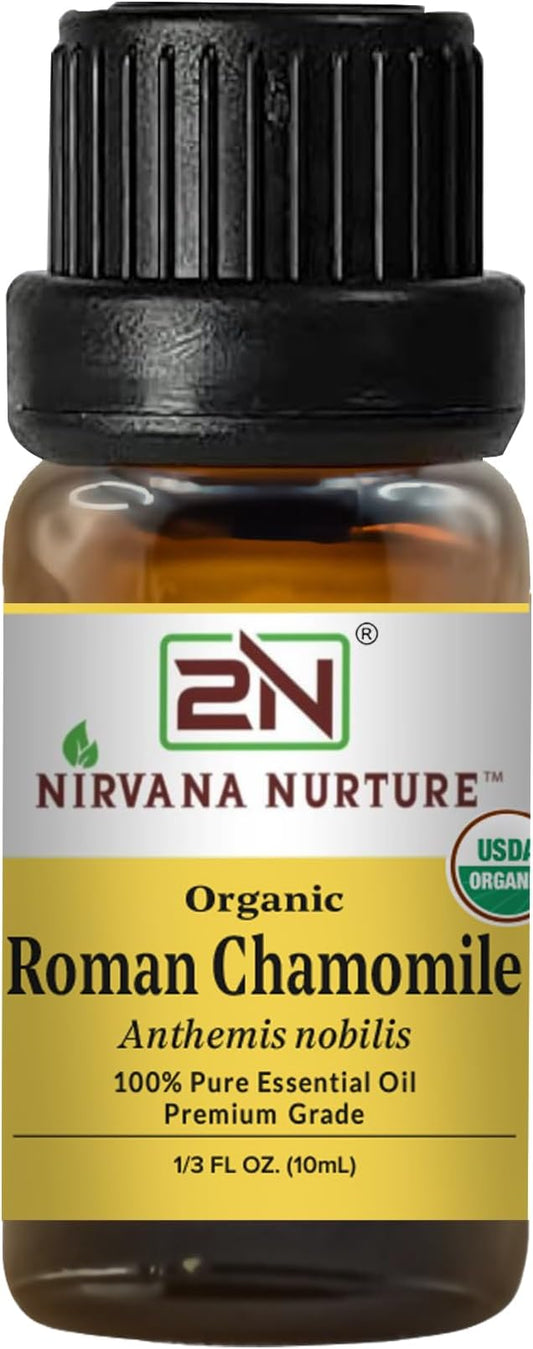 Roman Chamomile Essential Oil, USDA Certified Organic, 100% Pure Undiluted, Aromatherapy Oil for Diffuser, Hair & Skin Care