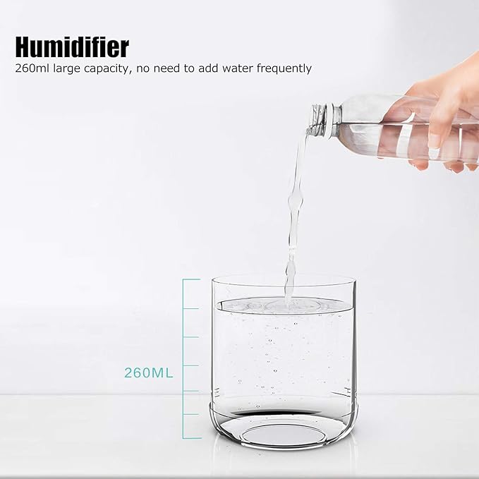 260ml USB Desktop Humidifier, Mini Air Diffuser with Night Light, Quiet Mist Humidifier for Home Office, One - Button Dual Mist Mode, Leak - Proof Design (Pink)