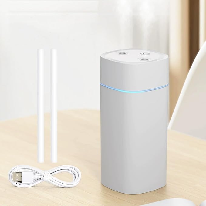 JORMEY Mini Portable Humidifiers-Quiet Cool Mist Humidifier with Soft LED Ring, 600ml Desktop Humidifier, Easy to Fill and Clean for Home, Office or Bedroom, Compact & Stylish