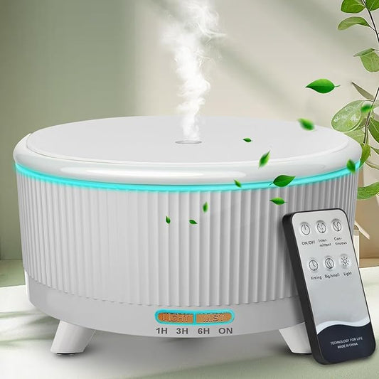 Essential Oil Diffuser for Large Room 500ml,Diffusers for Home with R/C,Aromatherapy Diffuser Waterless Auto Off,Cool Mist Humidifier 7 Colors Light & 3 Mist Modes for Bedroom Women Office White
