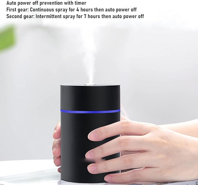 Car Humidifier with Lights, 300ML Essential Oil Diffuser USB Powered with 2 Mist Modes, Portable Air Freshener for Desktop Bedroom Office Travel (Black)