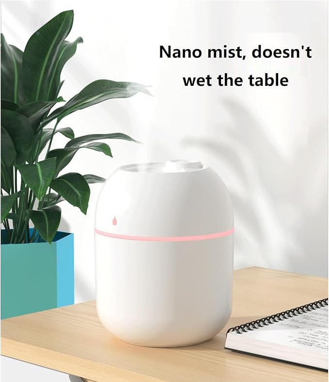 Mini USB Humidifier - Large Capacity, Ultra-Quiet 20dB, 2 Modes (Continuous/Intermittent) with Anti-Dry Burn & Night Light, Nano Mist for Room/Car/Office Desk (<10㎡) (Sky Blue, 220ml)