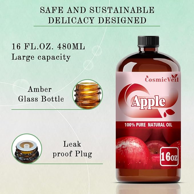 Apple Fresh Essential Oil Apple Oil for Aroma Diffuser,Humidifier,Home Fragrance,Cleaning,Body Care,Massage,Yoga,DIY Candle,DIY Soap CosmicVeil（Apple Fresh，16 Fl Oz (Pack of 1)）