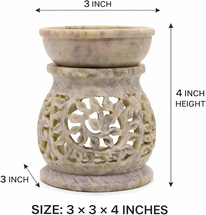 Marble Soapstone Candle Aroma Burner | Oil Diffuser | Tea Light Holder | Wax Burner- Handmade Flower Carving for Gifting & Decoration | Decorative Home and Office Decor.