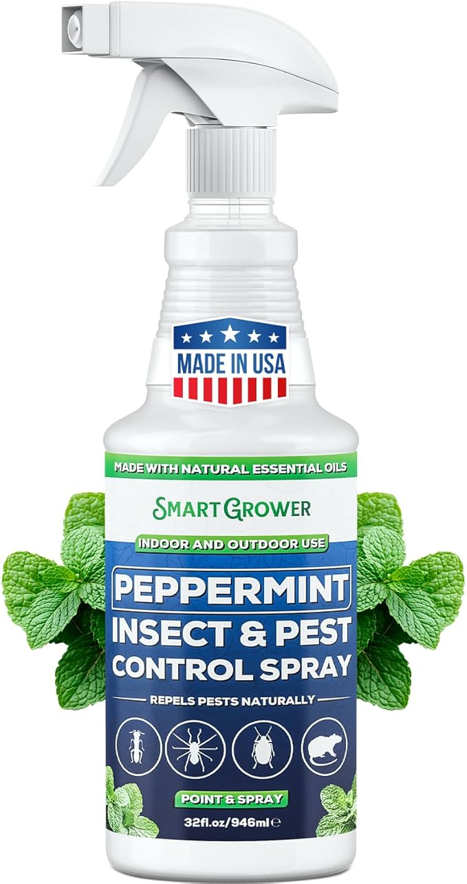 All Natural Peppermint Oil Insect & Pest Control Spray Repels Mice, Spiders, Ants, for Home, Indoor, Outdoor, Garden Maximum Strength Smart Grower Ready to Use 32 FL OZ