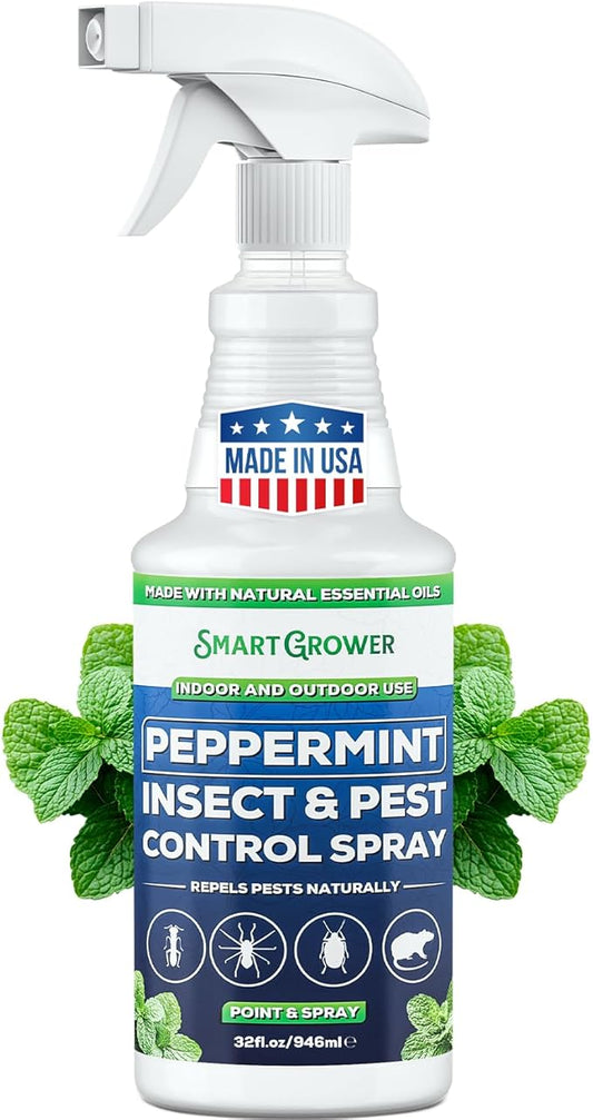 All Natural Peppermint Oil Insect & Pest Control Spray Repels Mice, Spiders, Ants, for Home, Indoor, Outdoor, Garden Maximum Strength Smart Grower Ready to Use 32 FL OZ