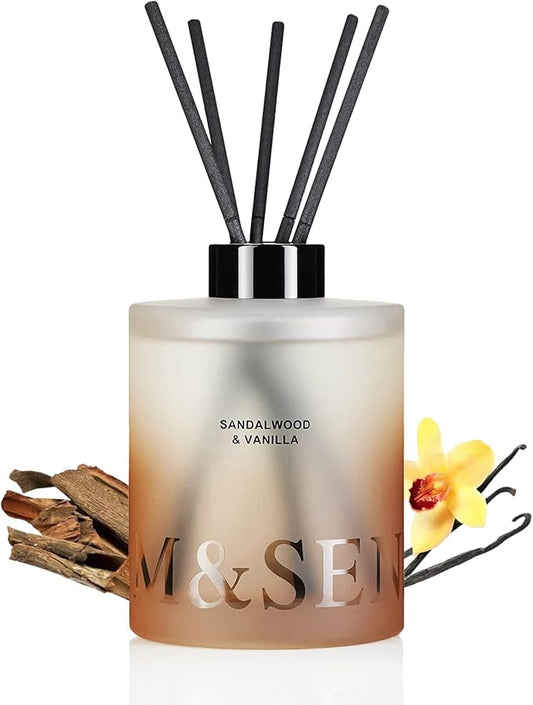 M&SENSE Sandalwood & Vanilla Reed Diffuser Set - 16.9 fl oz Long-Lasting Scent, Non-Toxic Essential Oil Diffuser for Home, Fragrance Diffuser Housewarming Gifts for Bathroom Bedroom for Women