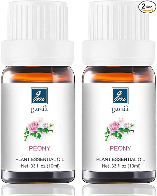 GM Gumili Peony Essential Oil - Pure Natural Fragrance for Aromatherapy, Perfume Making, Candles, Soap, Room Spray, Diffuser Blends - Organic, 10mL Undiluted - Pack of 2