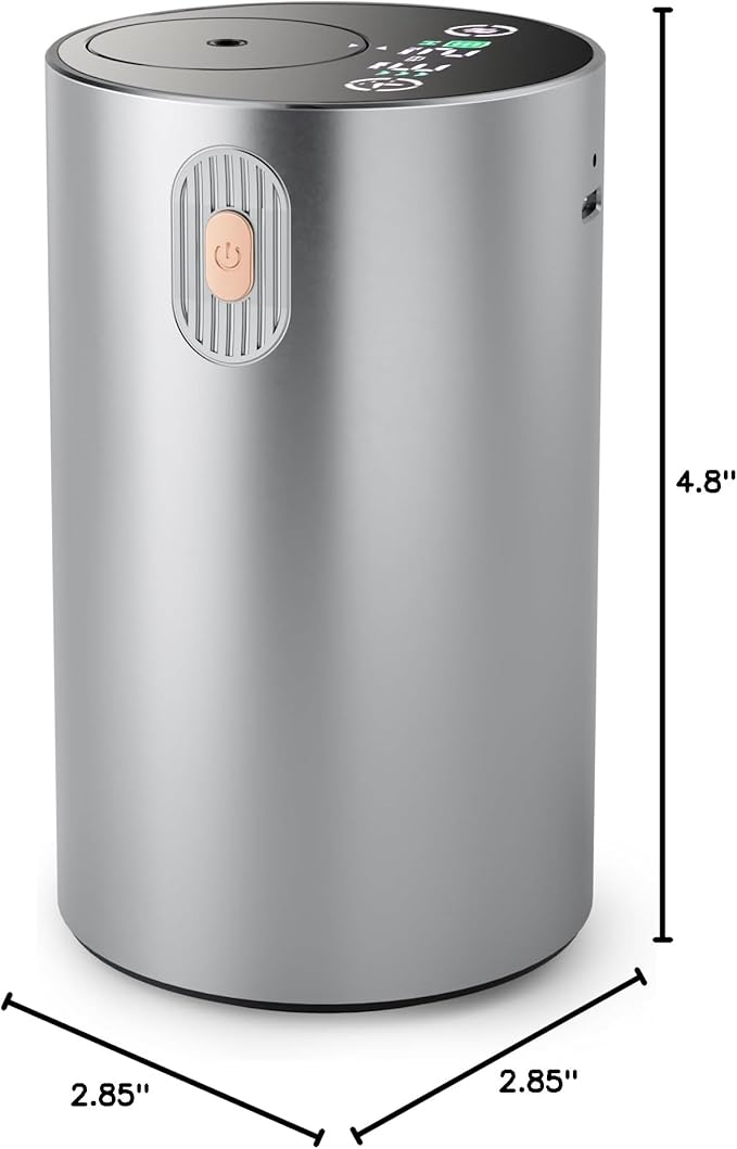 JUANANIUG Waterless Essential Oil Diffuser Rechargable: Portable Aromatherapy Diffuser for Car and Home - 4 Concentration Adjustments and Timers - Gift for Valentine’s Day (Sliver)