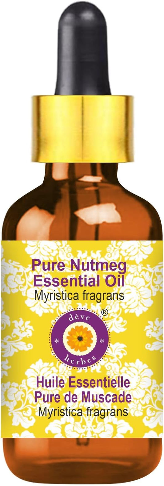 dève herbes Nutmeg Essential Oil (Myristica fragrans) with Glass Dropper | Pure | Non-Sticky | Non-Greasy | Lightweight | Men & Women | All Skin Types | Steam Distilled 15ml (0.5 oz)