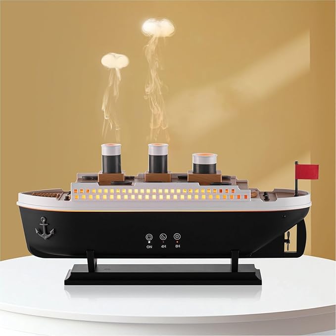 Essential Oil Diffuser, 250ml Ship Modelling Aromatherapy Ship Oil Diffuser Cool Mist Humidifier with Remote Control, for Home Office(Black)