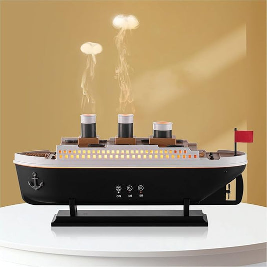 Essential Oil Diffuser, 250ml Ship Modelling Aromatherapy Ship Oil Diffuser Cool Mist Humidifier with Remote Control, for Home Office(Black)