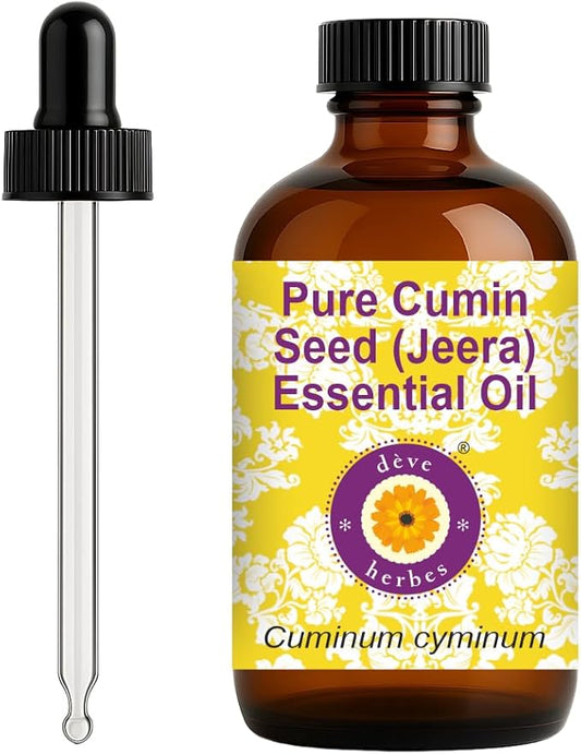 dève herbes Cumin Seed Essential Oil (Cuminum cyminum) with Glass Dropper | Pure | Non-Sticky | Non-Greasy | Lightweight | Men & Women | All Skin Types | Steam Distilled 120ml (4 oz)