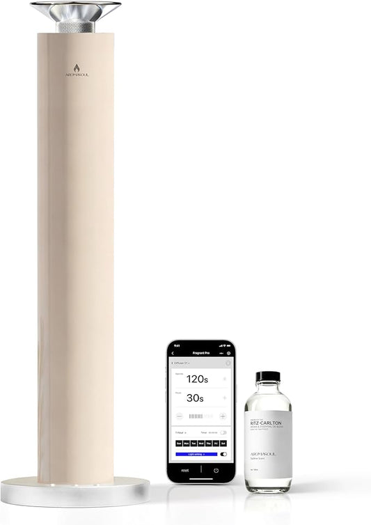 Wireless Rechargeable Hotel Scent Diffuser Starter Kit - Alloy Atomization System,Waterless Oil Diffuser, 1500 Sq Ft Coverage, Including 120ml Essential Oil, for Home, Large Room, Spa, Cream