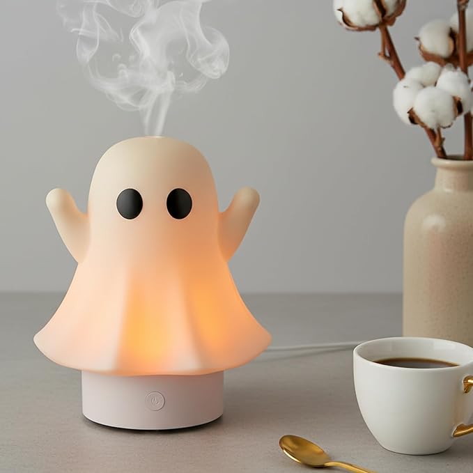 Cute Ghost Essential Oil Diffuser, 120ML Ultrasonic Cool Mist Humidifier with 7-Color LED & Auto Shut-Off, Aromatherapy for Home Bedroom Office, Ideal Gift for Women & Kids (Apricot)