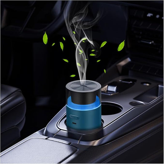 HODEMI Portable Smart Essential Oil Diffuser,Cold Mist Car Air Freshener Aromatherapy Diffuser with 10 LED Lights,Built-in Battery,Auto On/Off,4/8 Timer Modes,for Home Office and Travel (Blue)