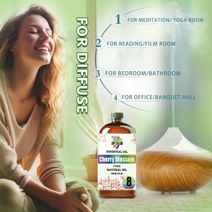 Cherry Blossom Essential Oil - GV77ZF Cherry Blossom Oils for Diffusers, Humidifiers, DIY Candles, Soap, Cleaning, Home, Office, Yoga, Massage, Gifts - 8 fl oz (240 ml)