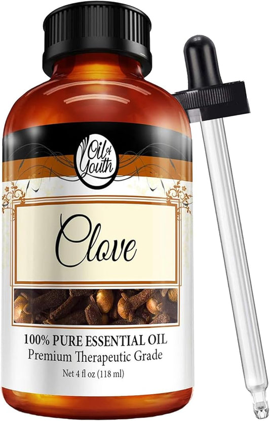 Oil of Youth Clove Bud Oil 4 oz – Clove Essential Oil for Toothache, Gums, Teeth & Skin