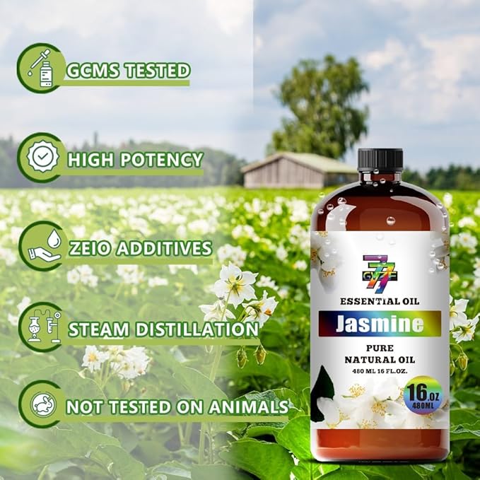 Jasmine Essential Oil - GV77ZF Jasmine Oils for Diffusers, Humidifiers, DIY Candles, Soap, Cleaning, Home, Office, Yoga, Massage, Gifts - 16 fl oz (480 ml)