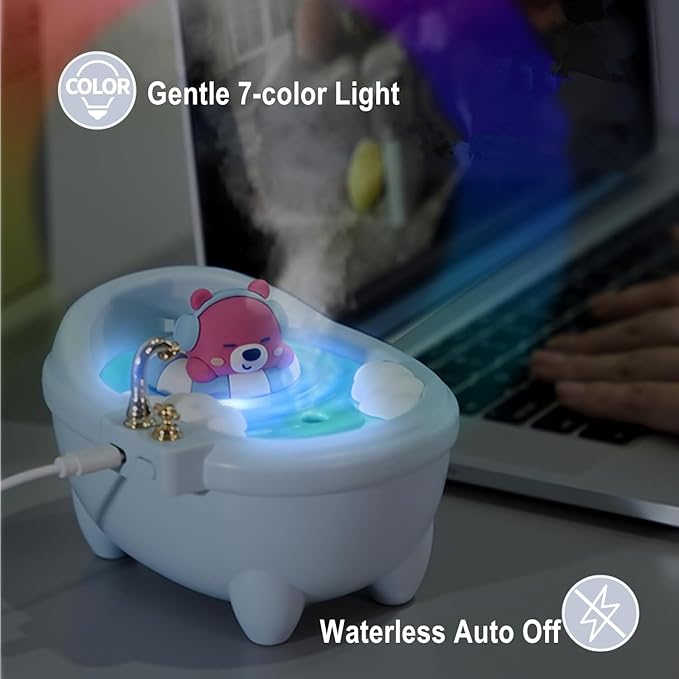 Cute Mini Humidifier for Bedroom & Office, Top Fill 0.34L, Cool Mist, Quiet, Easy Clean, Colorful Light, Auto Shut Off (Blue)