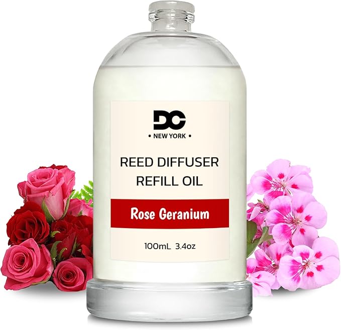 Daniella's Candles Rose Geranium Reed Diffuser Refill Oil, 3.4oz/100ml, Premium Fragrance Oil, Home Fragrance, Long Lasting, Oil for Reed Diffusers
