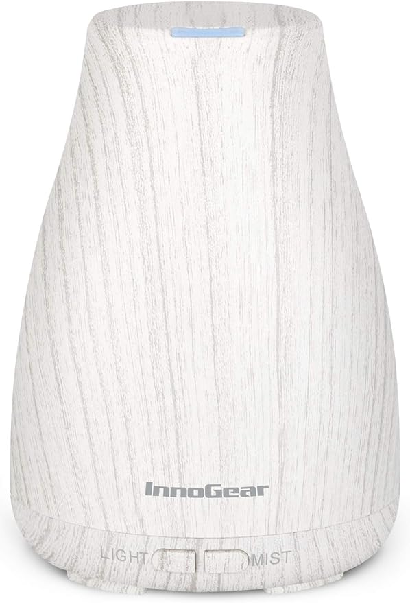 InnoGear Essential Oil Diffuser, Ultrasonic Diffusers for Home Aromatherapy Humidifier for Mother's Gift Bedroom Room 7 Colors LED 2 Mist Mode Auto Off, White Grey