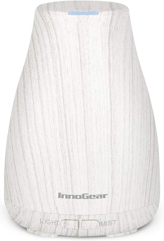 InnoGear Essential Oil Diffuser, Ultrasonic Diffusers for Home Aromatherapy Humidifier for Mother's Gift Bedroom Room 7 Colors LED 2 Mist Mode Auto Off, White Grey