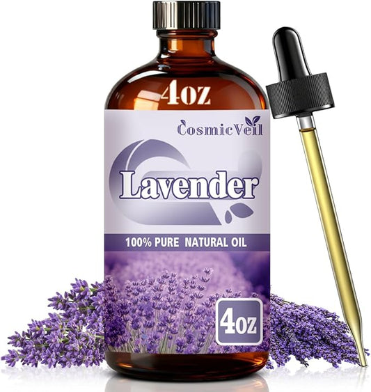 Lavender Essential Oil Lavender Oil for Aroma Diffuser,Humidifier,Home Fragrance,Cleaning,Body Care,Massage,Yoga,DIY Candle,DIY Soap CosmicVeil（Lavender，4 Fl Oz (Pack of 1)）