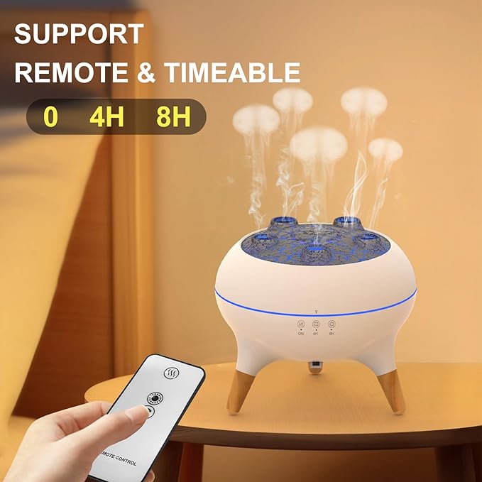 Jellyfish Diffuser, Volcano Air Humidifiers Dynamic Sound Pickup Ultrasonic Aromatherapy Aroma Essential Oil Diffusers for Bedroom, Office, Room(5 Jellyfish, 250ml with Remote, Power Adapter)