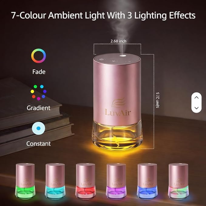 LuvAir Waterless Home Diffuser – Rechargeable Cordless Aromatherapy Machine for Large Rooms, Adjustable Mist, Essential Oil Diffuser for Home & Office (Pink)