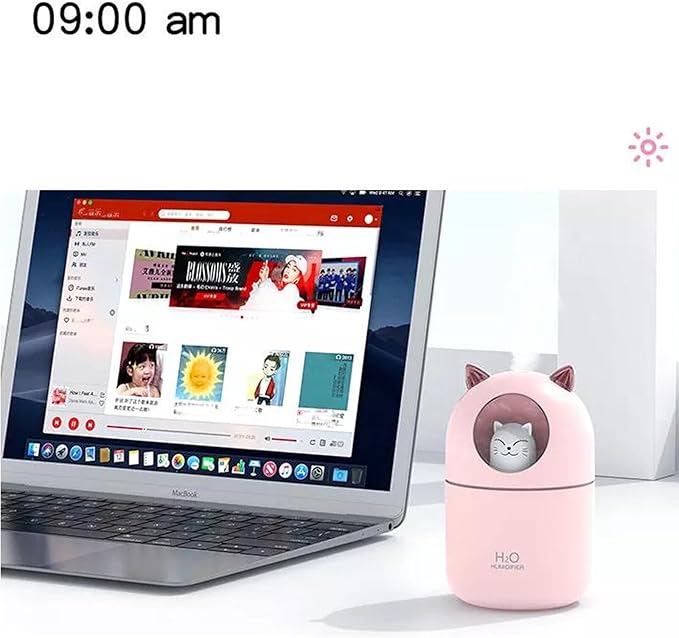 SOONHUA Cute Cat Essential Oil Diffuser, Mini Aromatherapy Air Humidifier, Cute Small Waterless Auto Off Diffusers for Home Bedroom White (300ml)