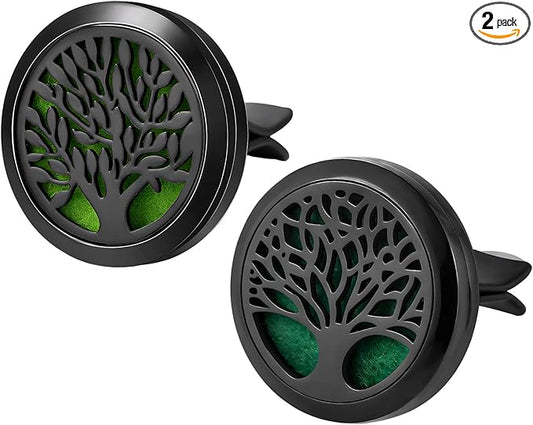 KVAEY 2PCS 30mm Car Diffuser Vent Clips, Tree of Life Aromatherapy Essential Oil Diffuser Locket with 12 Felt Pads, Stainless Steel Car Diffuser Locket Air Freshener (Style 5)