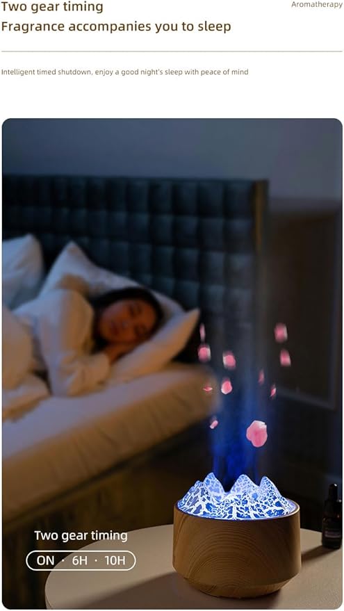 Essential Oil Diffuser, Volcano Fire Flame Aromatherapy Diffuser, 300ml Ultrasonic Cool Mist Humidifier, Scent Aroma Diffuser with 7 Colors Light, Timer&Auto Shut-Off for Home, Room (Dark Wood)