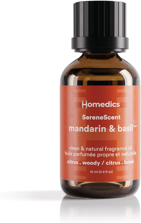 Homedics SereneScent Waterless Diffuser Oil Refill — Mandarin Basil (15ml). Compatible with Compact SereneScent Diffusers. Fresh Citrus & Herb Home Fragrance. Plug & Play