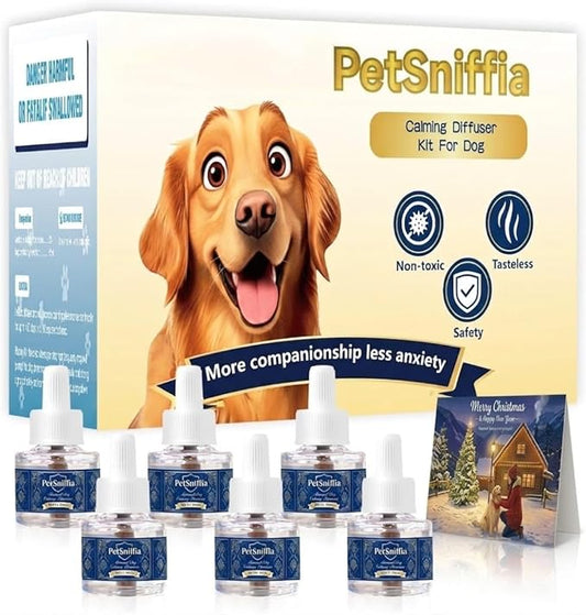 Adanced 180 Day Dog Calming Diffuser, Calming Pheromones Diffuser Kit Appeasing Pheromone Diffuser to Calm (6Refill+Interactive GiftCard) for Anxiety Relief Reduce Aggression Fighting Barking Stress