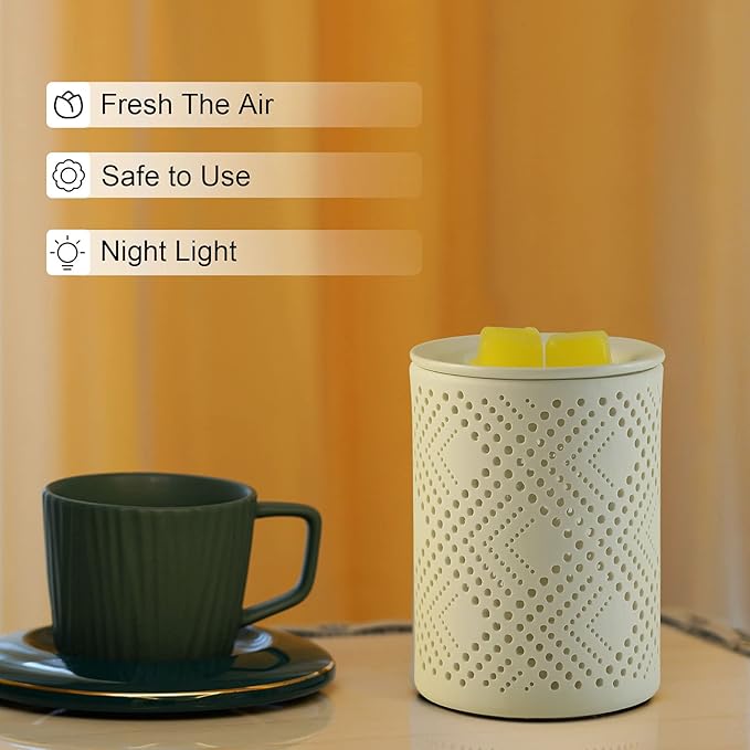 PALANCHY Wax Melt Warmer Ceramic Oil Burner Electric Candle Wax Warmer Burner Melter Fragrance Warmer for Home Office 2 Bulbs Included Gift Box Packaged (Ceramic Diamond)