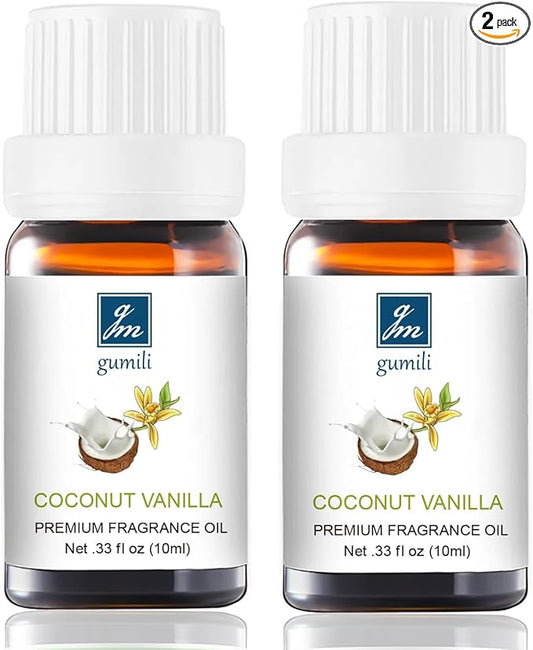 GM Gumili Coconut Vanilla Essential Oil - Natural Perfume for Aromatherapy, Perfume Making, Candles, Soap, Room Spray, Diffuser Blends - Organic, 10mL Undiluted - Pack of 2