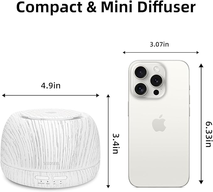 SEEDSEEL 300ML Essential Oil Diffuser, Aromatherapy Diffuser,with Remote Control, 7-Color LED Lights,8 Hours Run Time,Suitable for Home, Bedroom