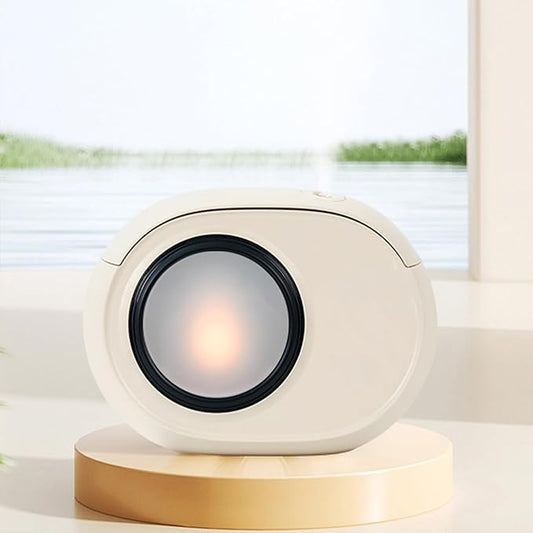 Humidifier for Bedroom, 400ml Desktop Fog Humidifiers, Essential Oil Diffuser with Dynamic Candlelight Flame Lamp, Suitable for Home, Travel & Plant Intelligent Anti Dry Burning Humidifier (Beige)