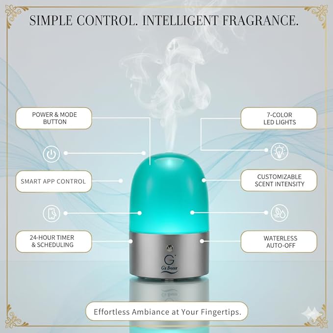 G’s Breeze Smart Diffuser with Refill – Bluetooth & Wi-Fi App Control, Gradient LED Lighting, Adjustable Scent Intensity, 24 Hour, Aromatherapy Diffuser for Home & Office - Red Apple Cinnamon