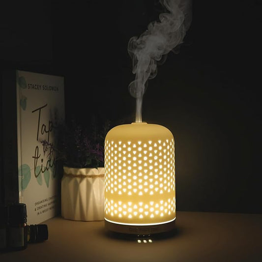 Essential Oil Diffuser - 2.4MHz Ultrasonic Ceramic Diffuser with Pulse/Continuous Mist & Night Light, Waterless Auto-Off, Silent Aromatherapy Diffuser for Home, Office, Yoga, Spa, Gifts & Home Decor.