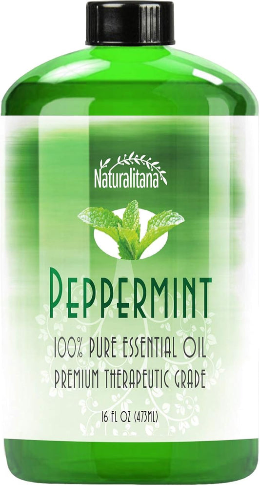 Naturalitana Aromatherapy Peppermint Essential Oil for Diffuser, Topical, Soap, Candle, Bath Bomb, Home & Office 16 Oz Bulk
