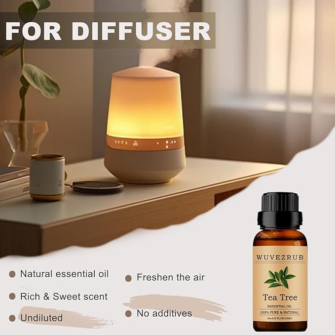 Tea Tree Essential Oils 10ML, 100% Pure and Natural Essential Oil for Aromatherapy Diffuser - 0.33 Fl Oz/Tea Tree