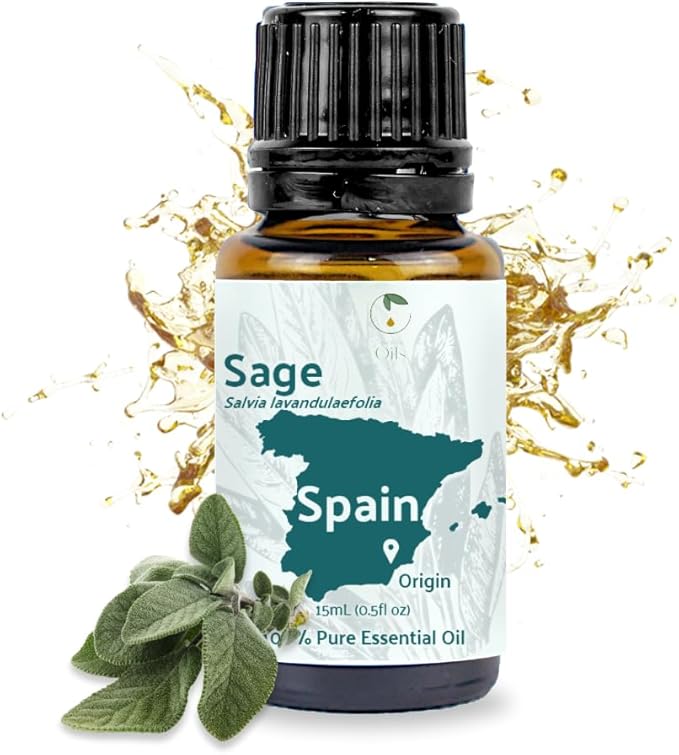 Sage Essential Oil - Direct from Essential Oils SL Spain - Steam Distilled - Aceite Esencial de Salvia for Aromatherapy, Massage, Diffuser, DIY Candle and Soap Making - 15ml