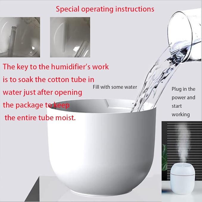 Mini Humidifier, USB Power Supply, Suitable for Study Room, Bedroom, Baby Room, Office, Car, With 7 Color LED, Air Humidifier, Can Be Used for Facial Moisturizing (Snow White)